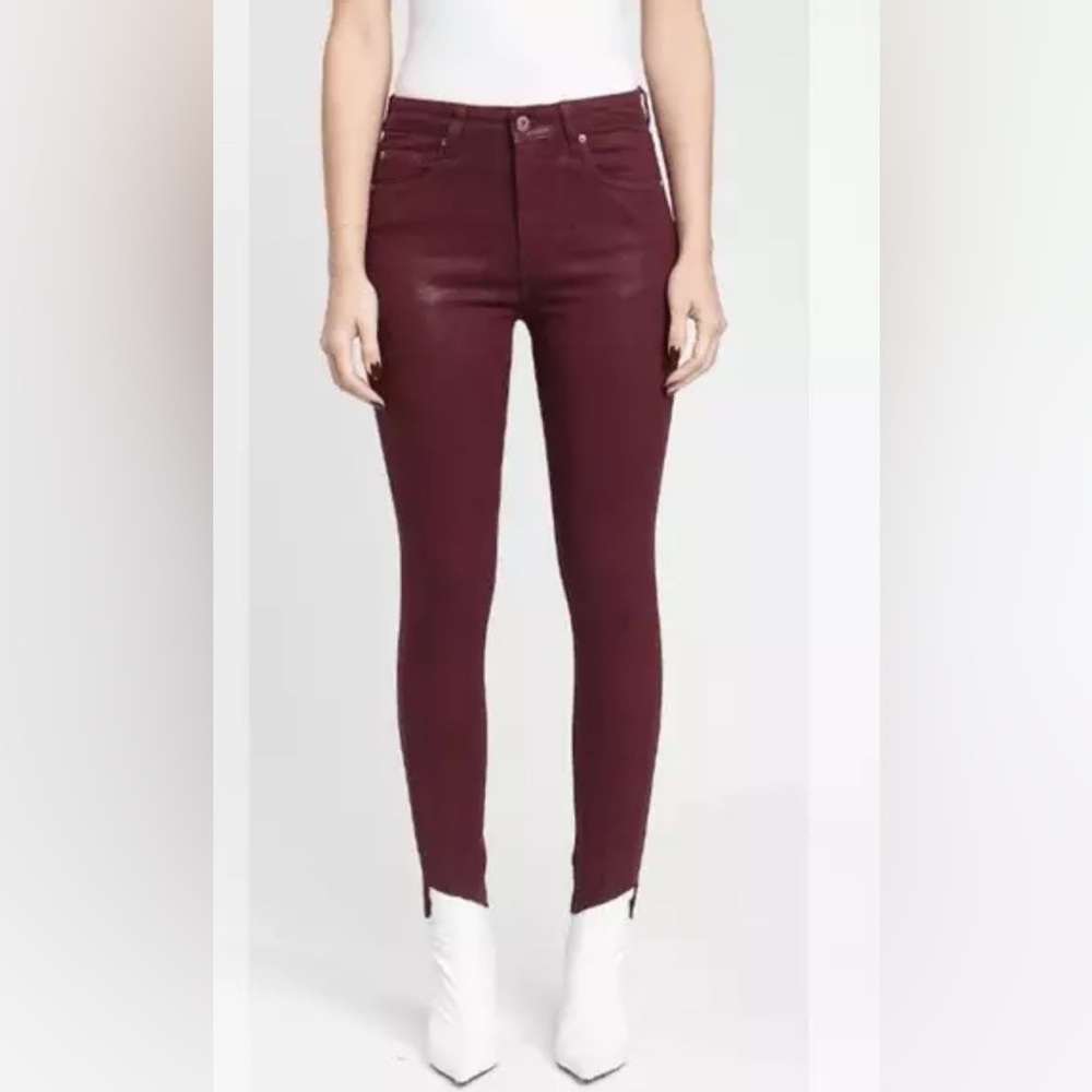 Pistola Jeans Waxy Denim Burgundy Size 26 Skinny Syrah Raw Jagged Hem Ladies